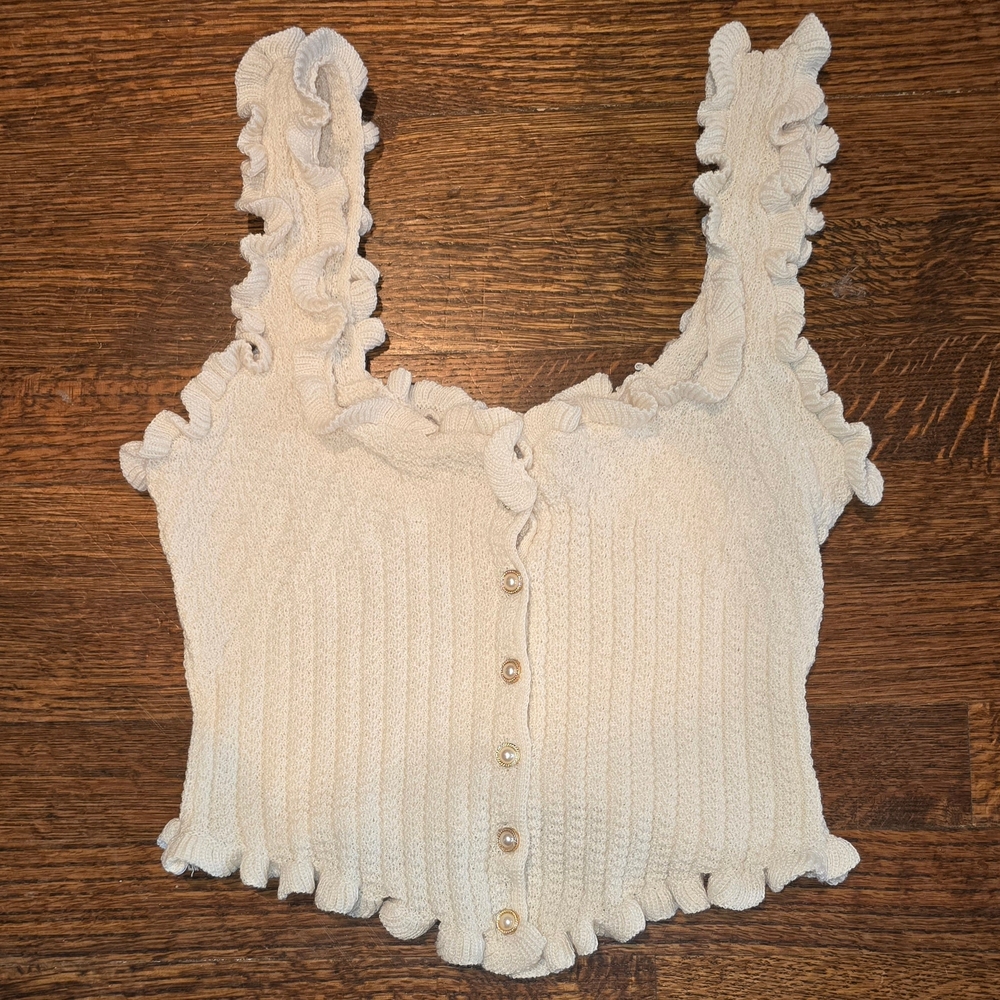 Ruffled Cream Button-Up Women's Top